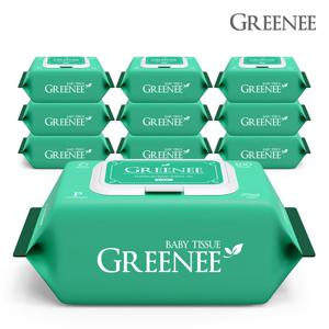 그리니 프리미엄 아기물티슈 그린 100매 x 10팩 캡형