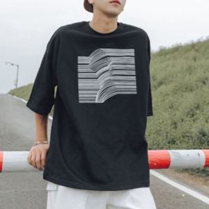 남성 독특한 프린팅 포인트 5부 오버핏 반팔 티셔츠