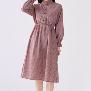 여자 원피스 긴팔 체크 여성 치마 봄 원피스 스커트