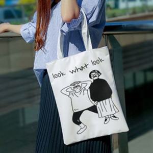 일러스트 에코백화이트 지퍼형 데일리백