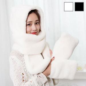 겨울 부드러운 밍크 후드 장갑 목도리 택 1