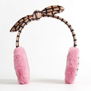 체크리본 핑크 털 귀마개 방한 머리띠 겨울