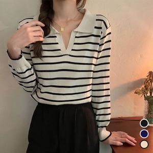 베이직 스트라이프 긴팔 브이넥