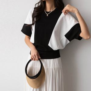 [피핀] 111287 셀리 가오리핏 배색 반팔티셔츠
