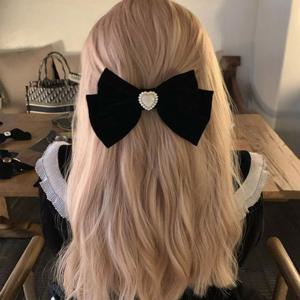 여성 헤어악세서리 자동핀 하트진주 리본 벨벳 머리핀