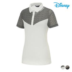 디즈니골프 여성 망사 배색 반팔 카라 티셔츠 DL2LTS034
