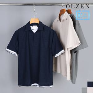 [올젠] 쿨터치 솔리드 변형 카라 셔츠 (ZOC2WC1354)