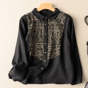 루즈핏 남방 에스닉 블라우스 패턴셔츠 면마 LC160