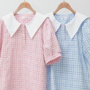 카라 체크 305O338S 세라 빅사이즈 블라우스