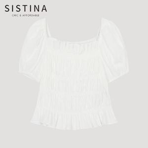 [SISTINA] 인기 스모킹 퍼프 스퀘어넥 블라우스_AWWBLO21100_OW