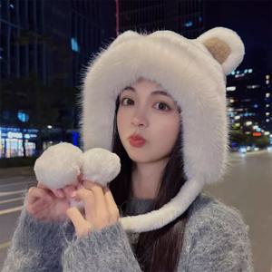 방한 곰돌이 귀달이 모자 겨울 방한 모자 털 모자