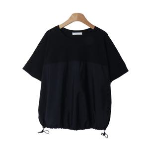 샵앤) 실켓 스트링 5부 루즈핏 투톤 반팔티 BY.G-WSH-3523-블랙