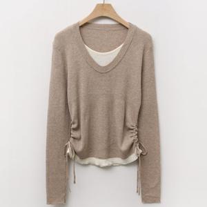 샵앤) 여성 U넥 레이어드 긴팔 니트 티셔츠 SIU-WKN-3654-베이지