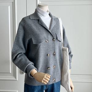 샵앤) 여성 카라 더블단추 간절기 가디건 DGB-WCD-3709-그레이