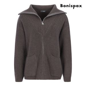 [보니스팍스(여성의류)]하이넥 지퍼 포켓 니트 가디건 (XO8KG001M0)