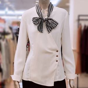 [미니멈]MYDGWB9860 리본타이 랩 셔링버튼 블라우스