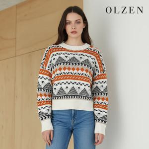 [올젠] 여성 올리버 자카드 라운드 니트 (ZLC4ER1108)