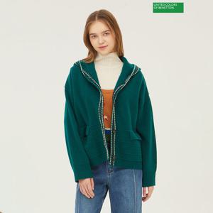 베네통 배색 후드 가디건 BAKC65361_GN