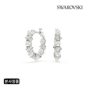 [스와로브스키/본사정품] Matrix 로듐 크리스털 펄 후프 귀걸이 5709256