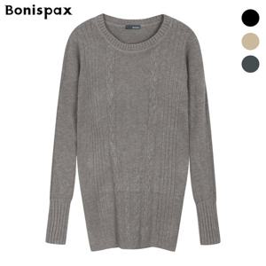 [보니스팍스(여성의류)]라운드넥 꽈배기 패턴 배색 니트 (XOCKP048M0)