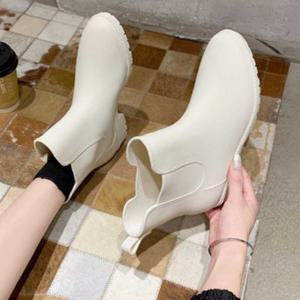 여성용 분홍 레인 부츠 발목 학생 방수 워커 고무