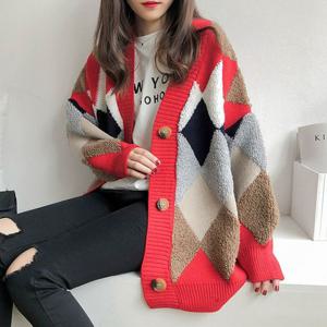 3컬러 아가일 패턴 가디건 카디건 루즈핏 LK528