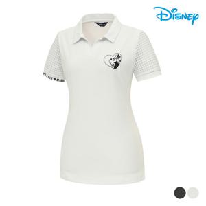 [디즈니골프]여성 시스루 소매 오픈카라 반팔 카라 티셔츠 DM2LTS042
