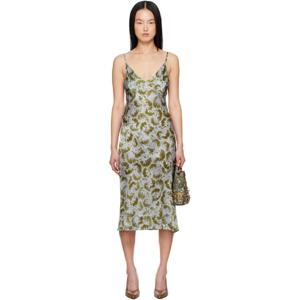 25 FW 드리스반노튼 여성 블루   그린 실크 슬립 미디 드레스 251358F054002