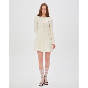 질스튜어트 뉴욕 여성 24FW Signature 아이보리 골드 버튼 코튼혼방 미니 트위드원피스 JSDR4D150IV