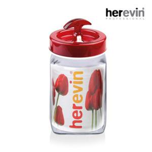 (헤르빈) 베가 핸들 정사각 유리 밀폐용기 3리터-레드