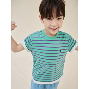 [빈폴키즈] [Essential] 스트라이프 반팔 티셔츠 그린 (BI5242UE5M)