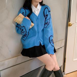 여자 하트 키치 롱슬리브 빅사이즈 가디건