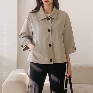 샵앤) 여성 카라넥 날씬한 U라인 포켓 7부소매 레더 자켓 CAT-WJP-4172-베이지