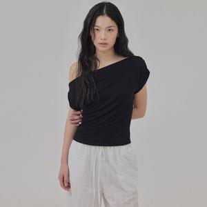 RELAXED FIT SHIRRED DROP SHOULDER TOP_T516TP111(BK