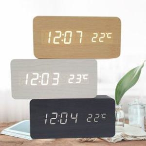 LED 와이드 우드 탁상시계 무소음 알람시계 인테리어