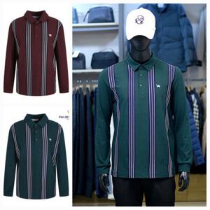 [팜스프링스]세로 스트라이프 배색 패턴 카라 티셔츠 STSM234159