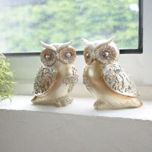 187 골드 마블 플라워 큐빅 부엉이 2P (소)