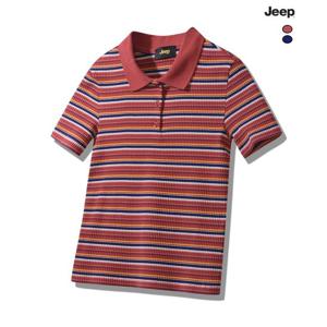 [지프]여성용 멀티 스트라이프 카라 반팔티셔츠(JQ2TSF213)
