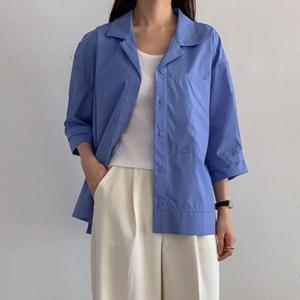 샵앤) 여성 카라넥 세련된 루즈핏 7부소매 아우터 블라우스 CAT-WBL-4237-블루