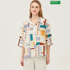 베네통 오픈 카라 패턴 블라우스 BABL50431