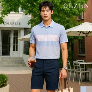 [올젠] 블록 배색 반팔 카라 티셔츠 (ZPD2TT1803)