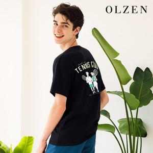 [올젠] 남녀공용 그래픽 블랙 라운드 반팔 티셔츠 (ZMD2TR1303_B)