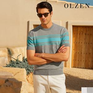 [올젠] 배색 멀티라인 반팔 니트 (ZOD2ER1313)