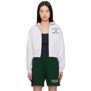 25 FW 스포티앤리치 여성 그레이 바시티 크레스트 크롭 집업 후드티 251446F097006