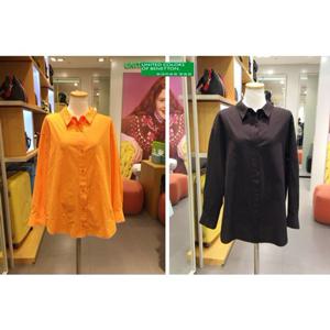 베네통(BABL93531) 2COL 백펀칭믹스 코튼 루즈핏 블라우스