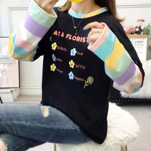 여자 무지개 맨투맨티 가을 겨울 코디 학생 여사친룩