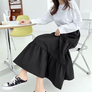 여자 데일리 스트릿 밴딩 플레어 3단 캉캉 롱 스커트