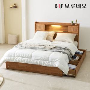 보루네오하우스 프라임 티엔 LED 원목 수납 퀸사이즈 침대+독립