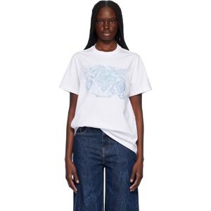 25 FW 가니 여성 화이트 저지 타투 레이스 티셔츠 251144F110030