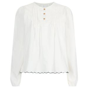 샵앤) 여성 라운드넥셔링 오픈단추 물결 레이스 긴팔 블라우스 MSE-WBL-20377-아이보리